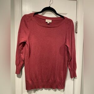Loft Size M Burgundy Boat Neck 3/4 Sleeve Pullover Knit Top Split Hem Sweater